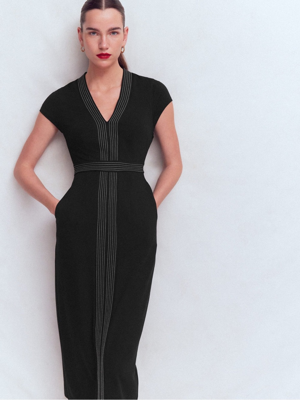 Boden Topstitch Ponte Work Dress Black 12 - Picture 4 of 13
